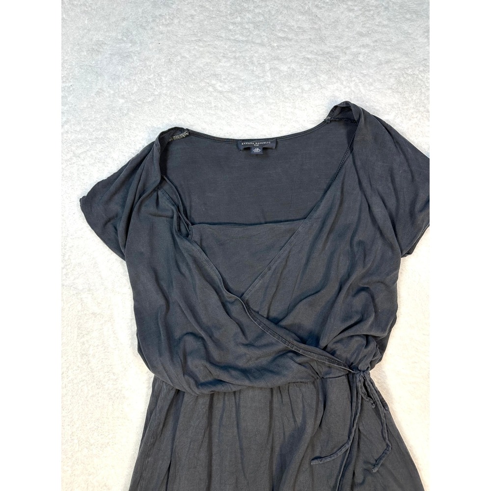 Vintage Banana Republic Silk Faux Wrap Dress womens XS black knee length v neck